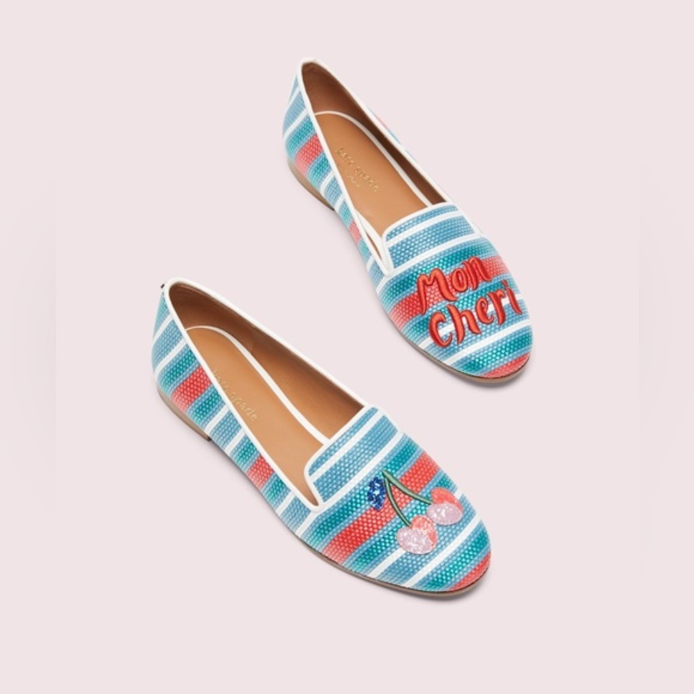 Kate Spade Lounge‎ Cherries Striped Raffia Loafers